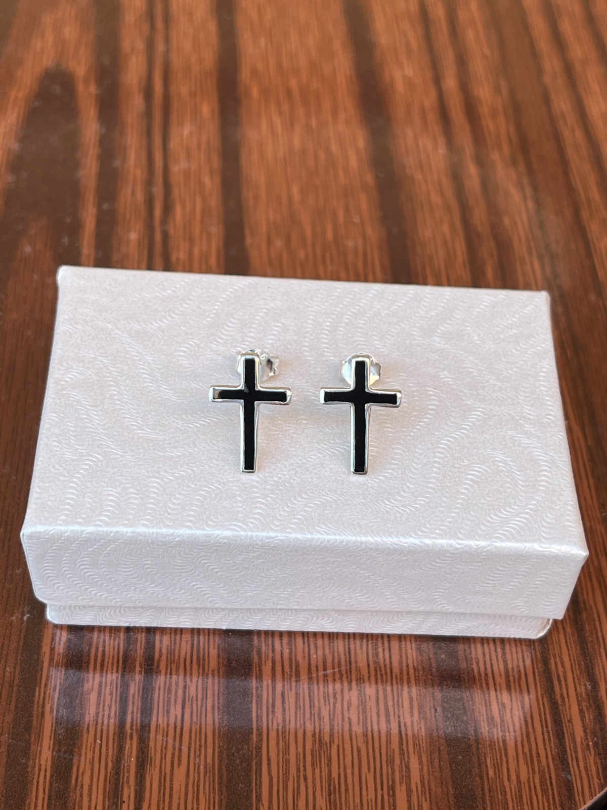 925 Sterling Silver Black Agate Long Cross Stud Earrings Men Women 14.5mm/0.57″