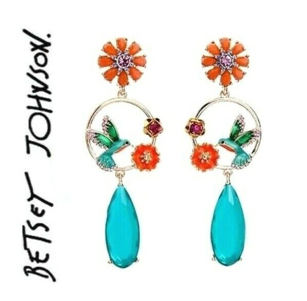 US Seller Betsey Johnson Antique Style Multi-colored Crystal Bird Earrings