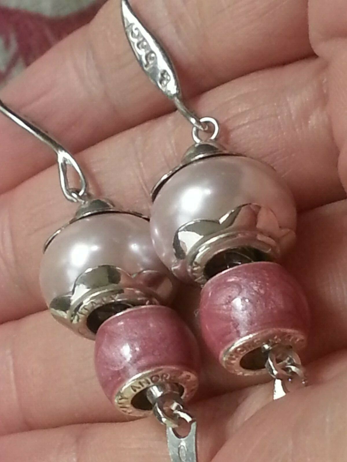 “Amore & Baci” Double Charms Pearl & Rose Pink Drop 925 Silver Earrings