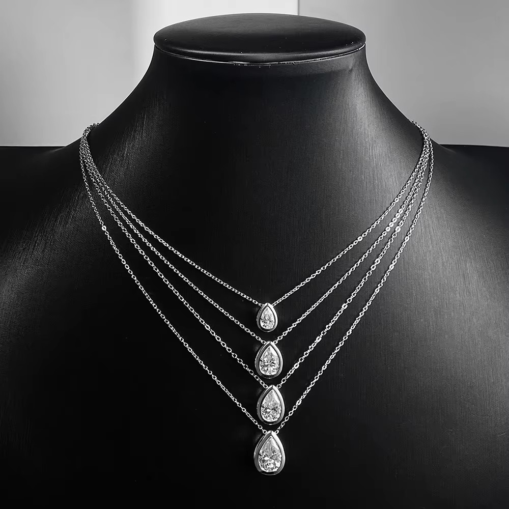 1-4CT Pear Cut Moissanite Solitaire Pendant Necklace 925 Sterling Silver Chain