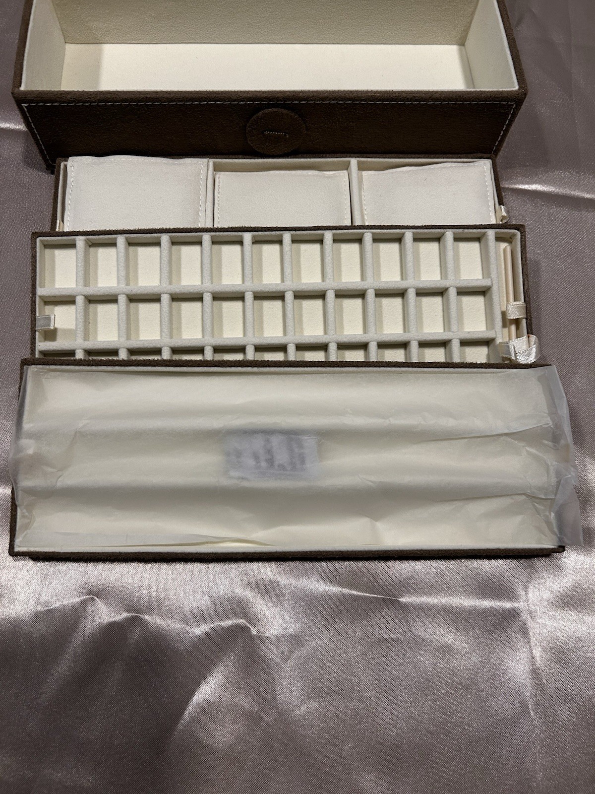 PANDORA Travel Jewelry Box 3-Tier Organizer – W/ Tool & Sealed Cloth Brown