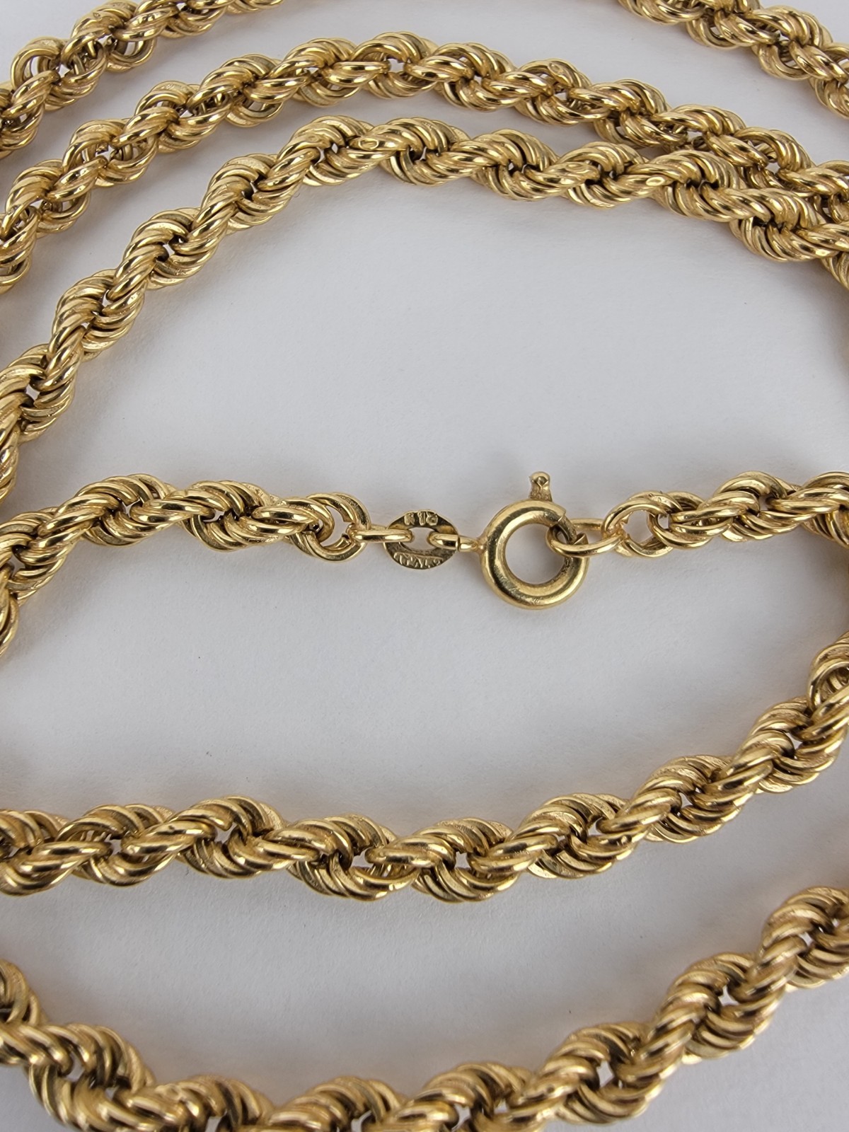 18k Yellow Gold Italy Rope Necklace 25 Inch 12 Grams Semi Hollow. 3MM Wide