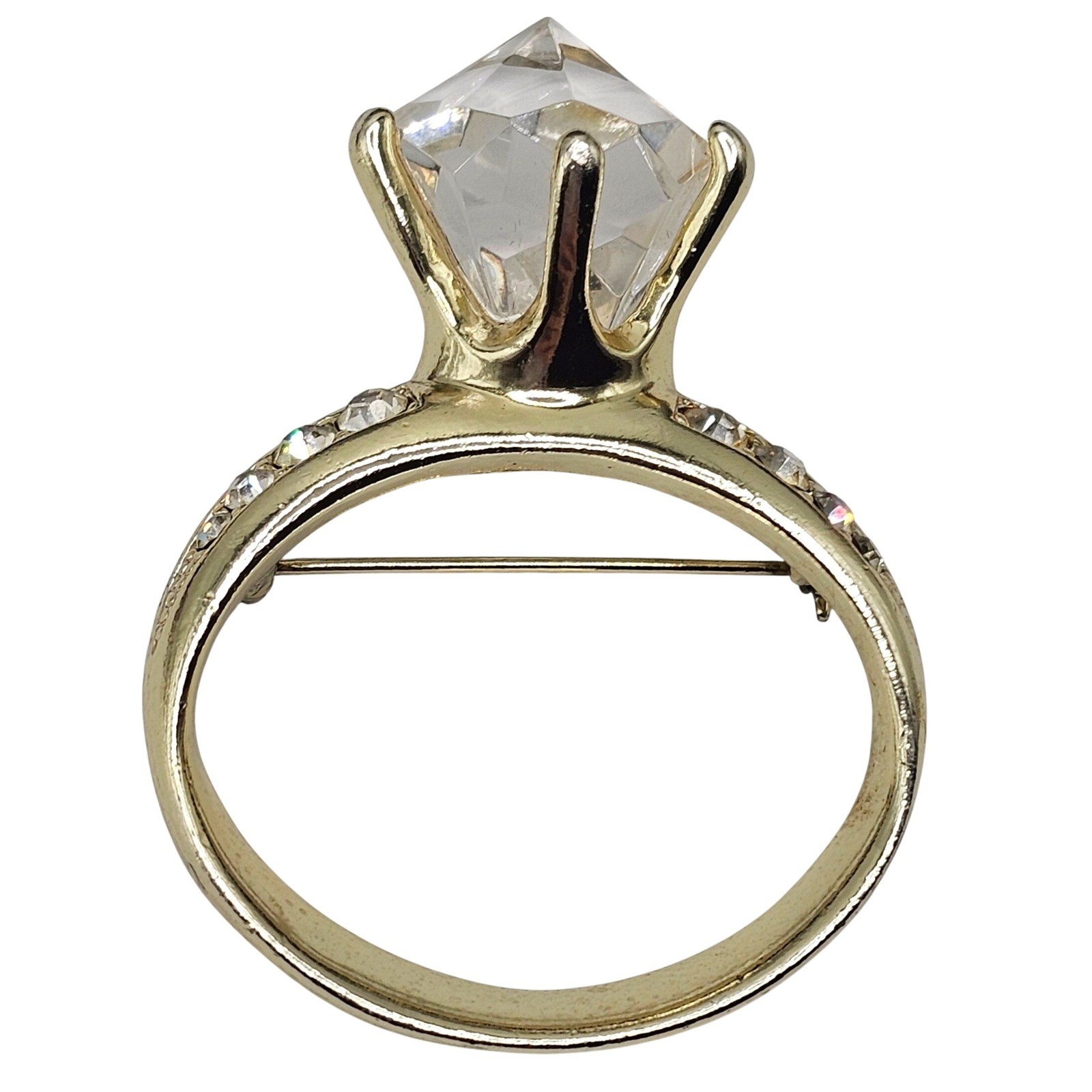 Vtg AJC Sparkle Stmt Ring Brooch Gold Tone Glam Engagement Bachelorette Bling