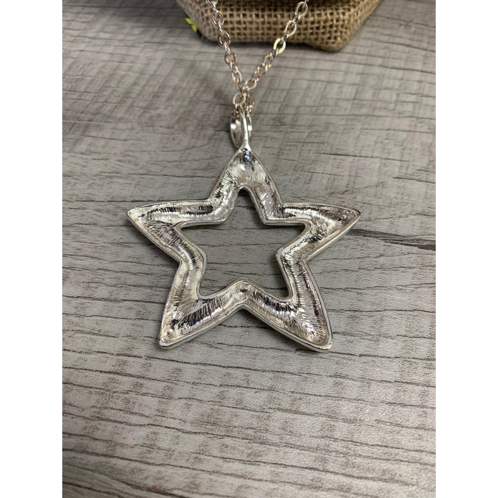 Womens Silver Tone Open Star Pendant Necklace Large Celestial 26 Inch Chain