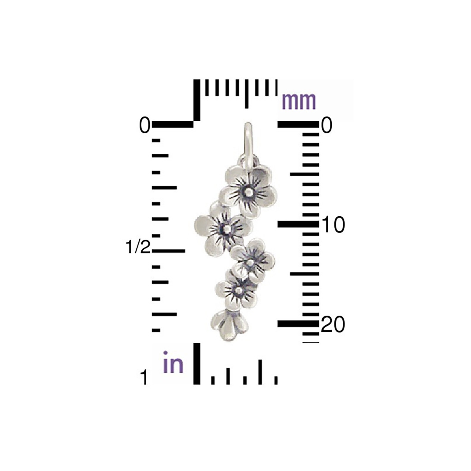 Cherry Tree Blossom Flowers 925 Solid Sterling Silver Charm Pendant