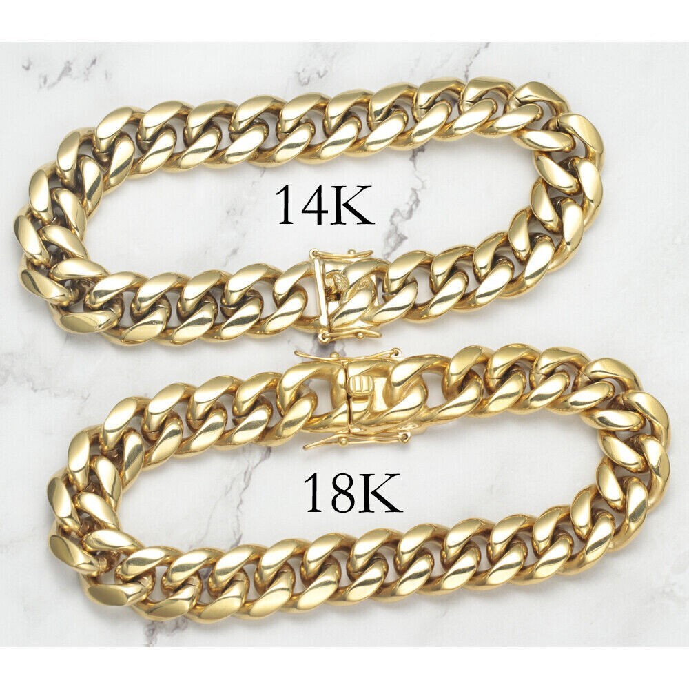 Men’s Miami Cuban Link Bracelet Chain 14K/18K Gold Plated Stainless Steel 4-14MM