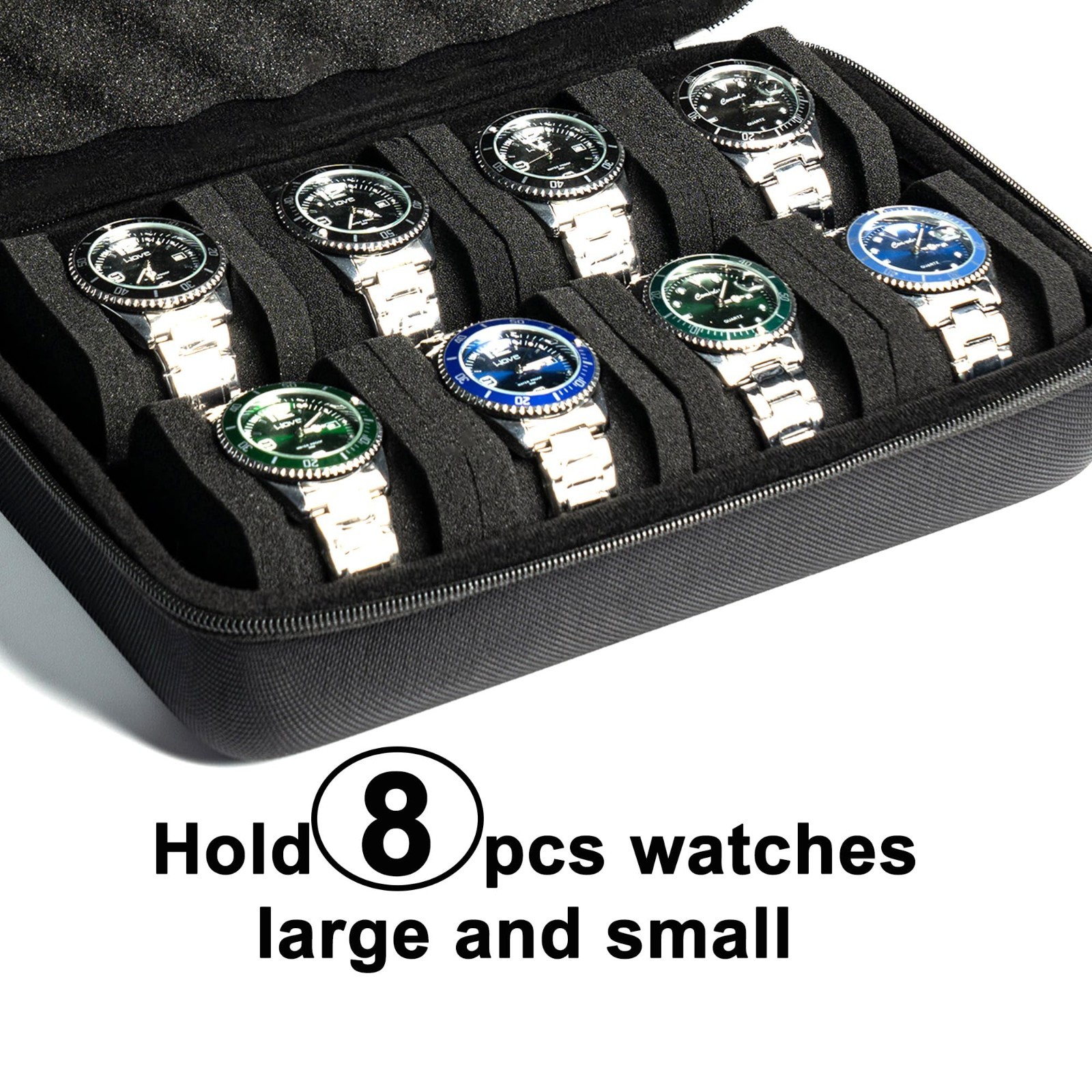 8-Slot Hard Watch Storage Case, Padded Display Box for Organization & Protection