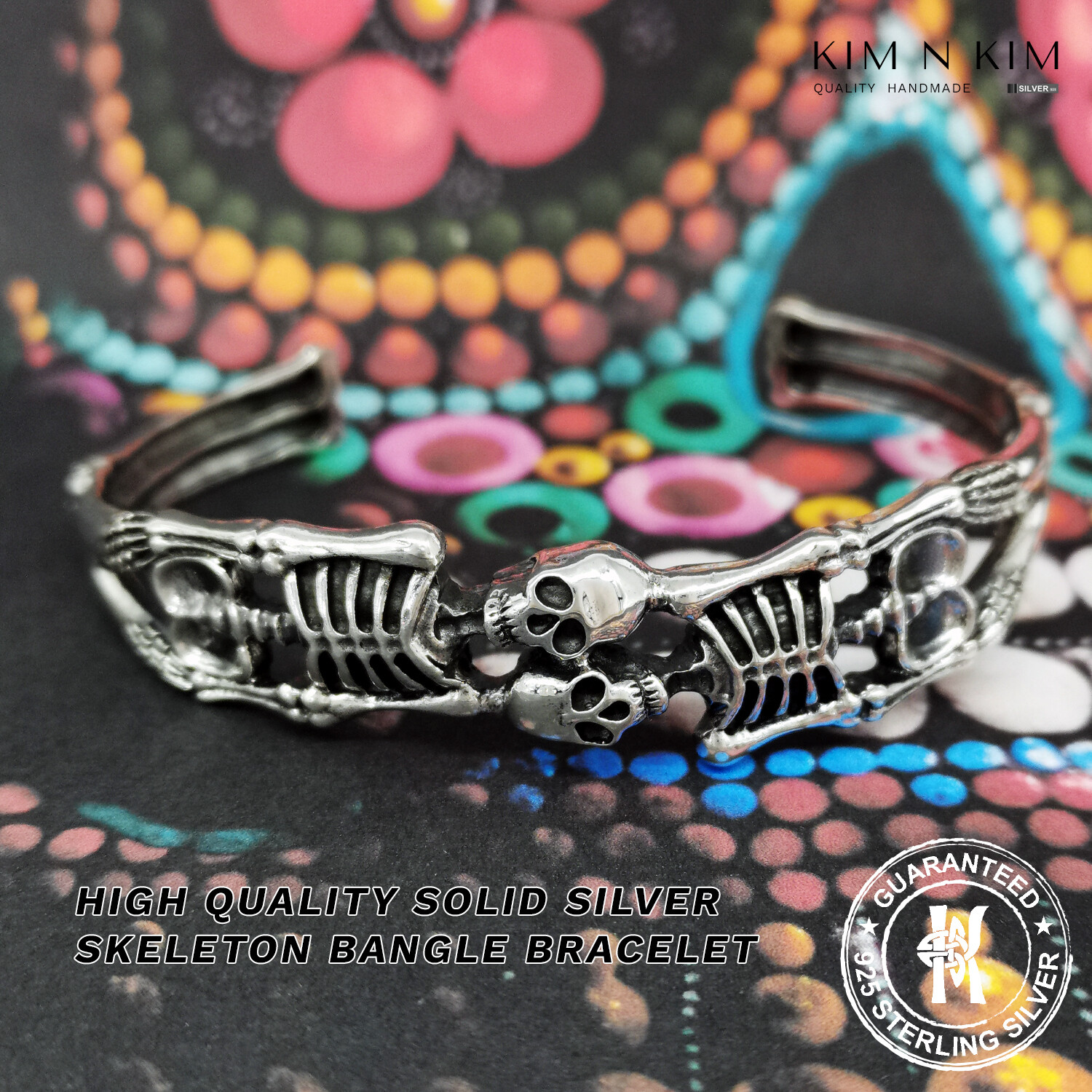 Handcraft Skeleton Bangle ✔️Gothic ✔️Engraving ✔️Solid 925 Silver ✔️Quality