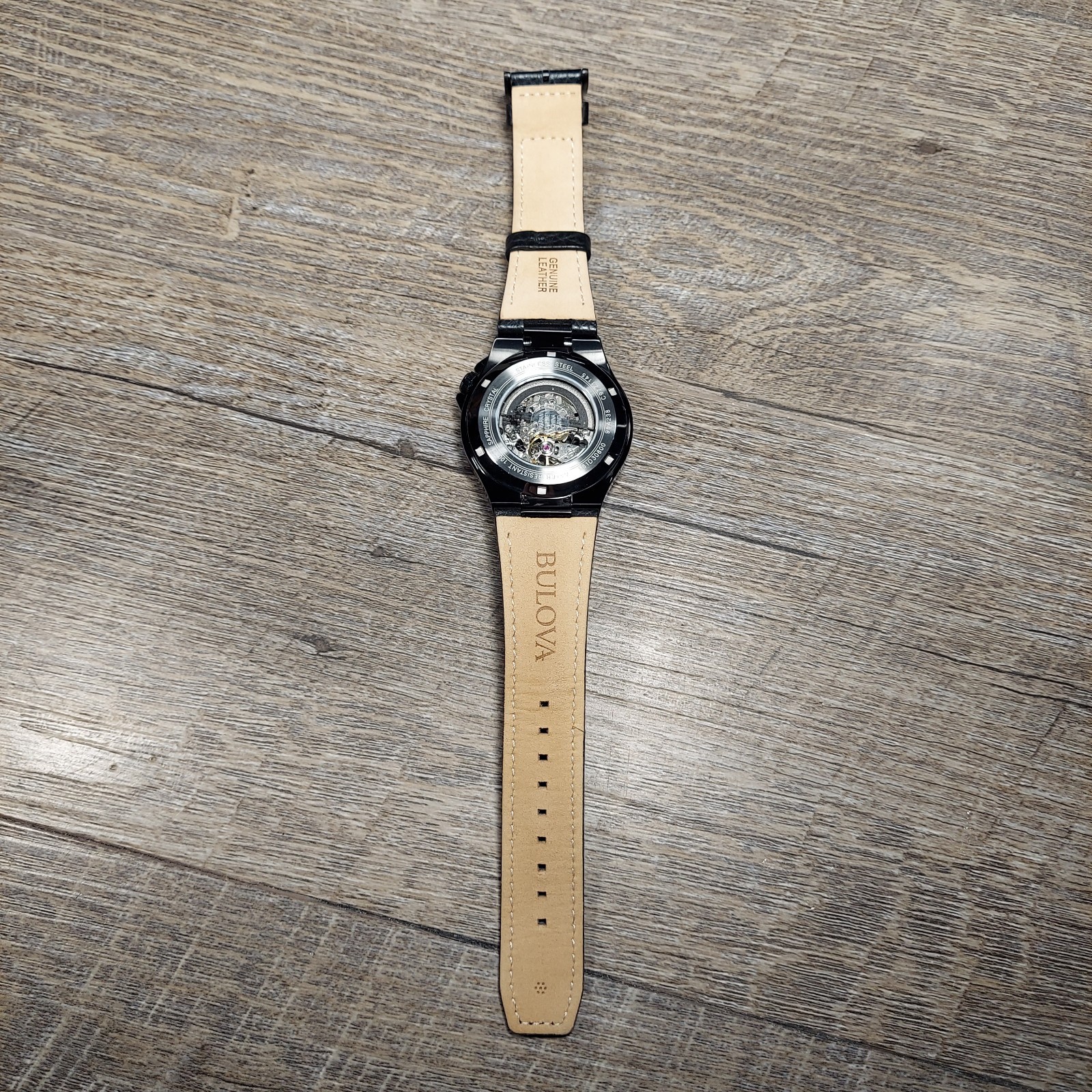 Bulova Men’s Maquina Automatic Black Leather Strap Watch 98A238 | Never Worn