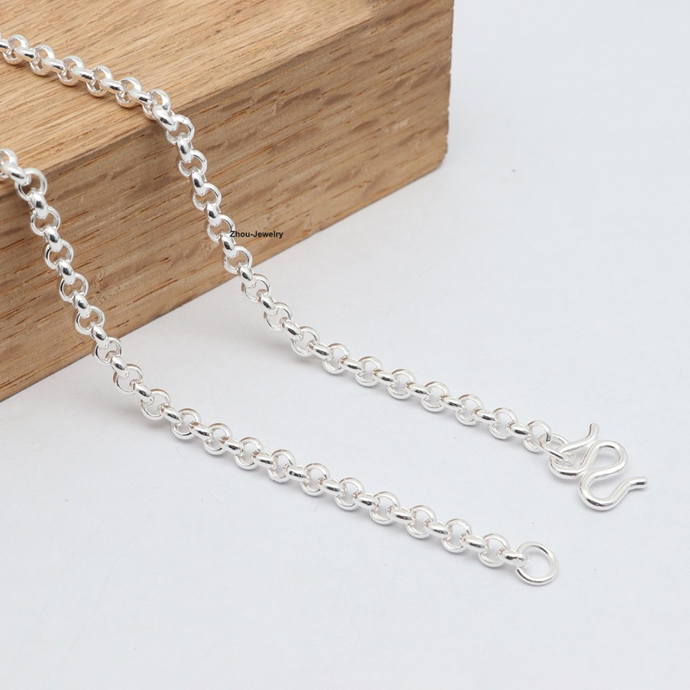 Pure 999 Fine Silver Necklace 3mm Rolo Link Chain Women’s Necklace 17.7inch L