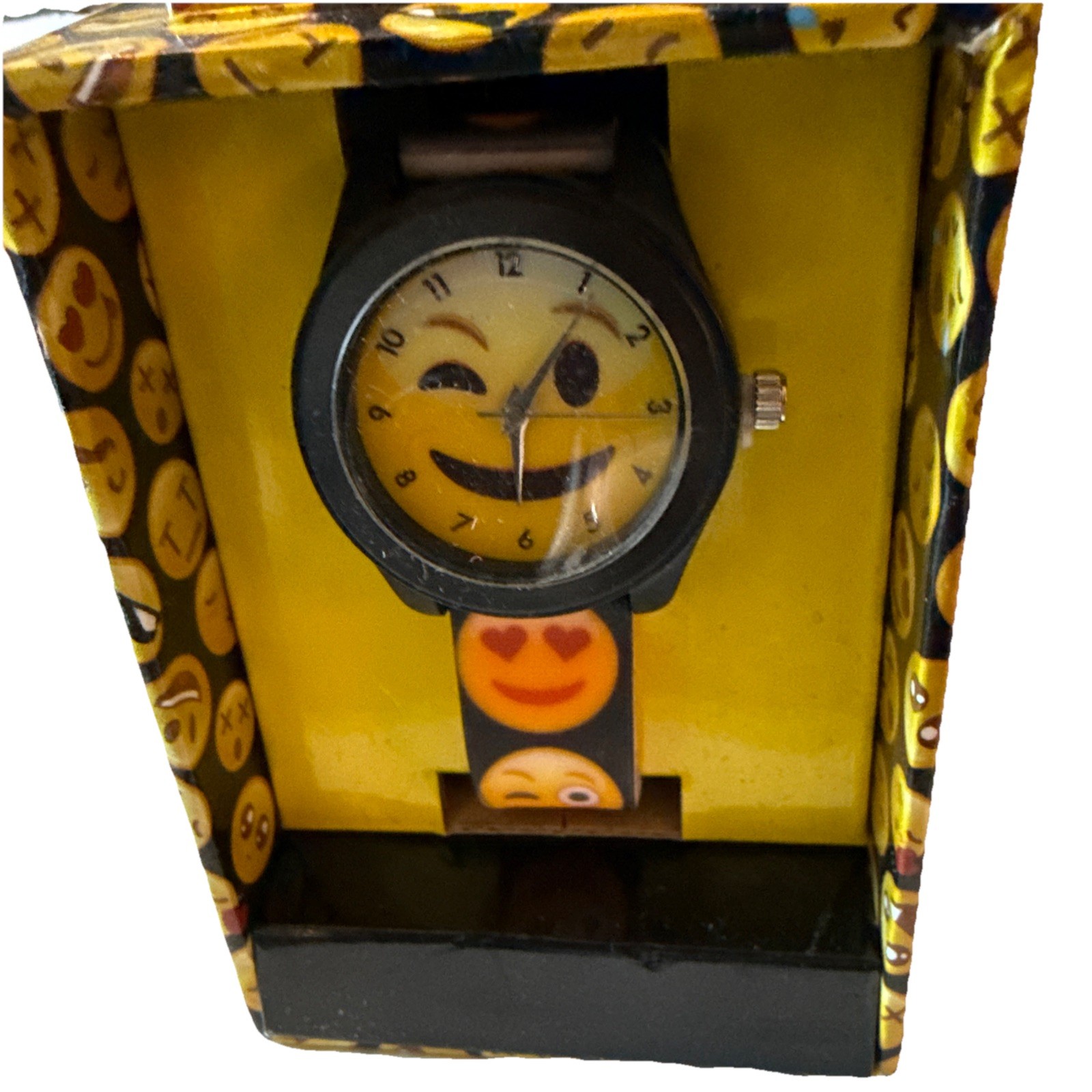Accutime Emoji Watch Winky Smiley New In Box Zip Tied W/ Tab Still Under Crown