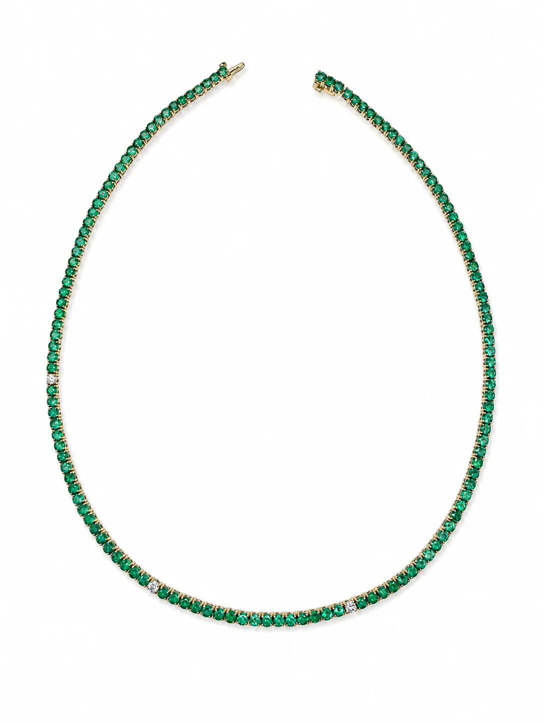 18k Yellow Gold Necklace with 132 Emeralds and Diamonds