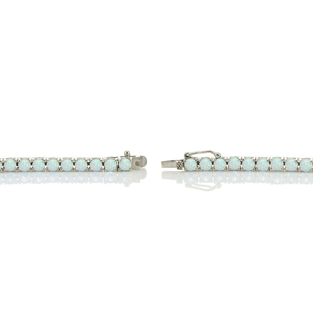 Sterling Silver 4.3ct Created White Opal 4mm Round Tennis Bracelet