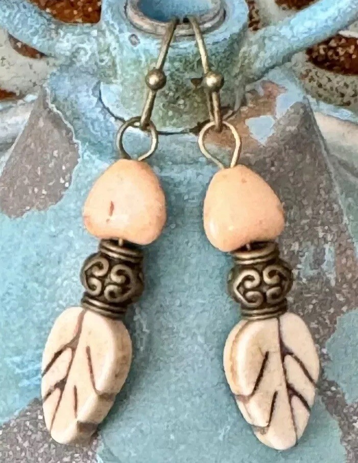 Bronze and Ivory Howlite Leaves. Available In Gold or Silver Upon Request