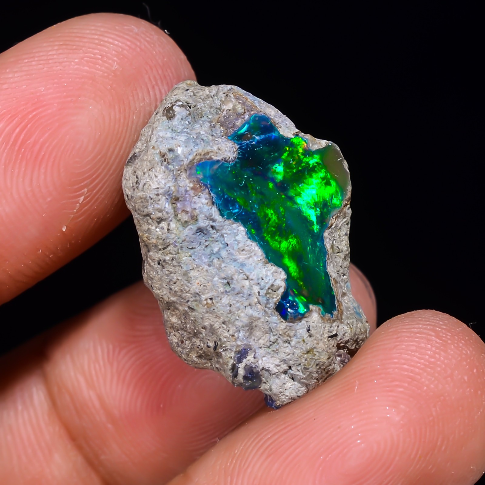 13.5ct Natural Black Opal Rough Ethiopian, Fire Opal Gemstone, 22x14MM Welo Opal