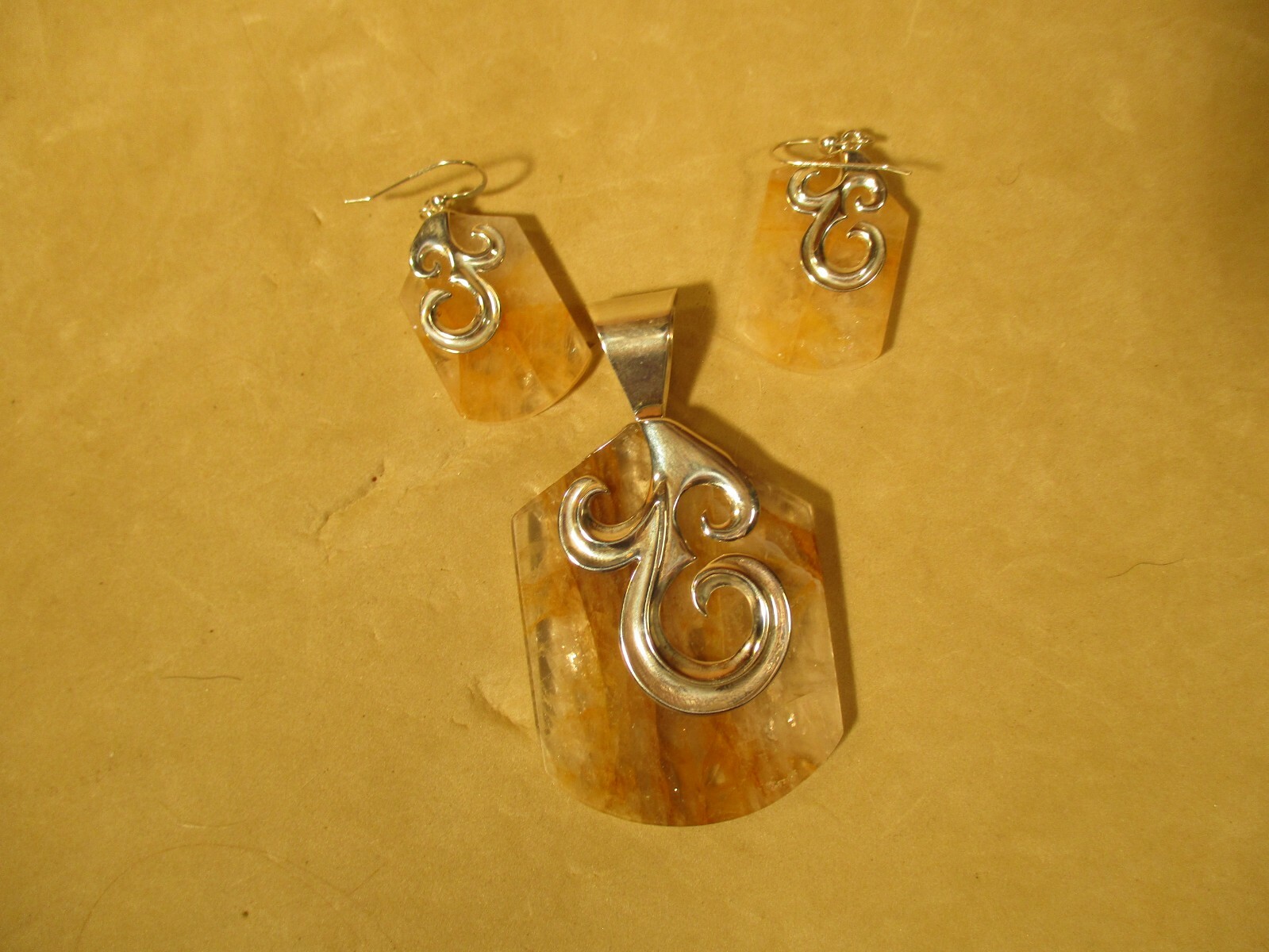 Jay KIng DRT HSN Sunshine Quartz Sterling Silver Pendant and Earring Set