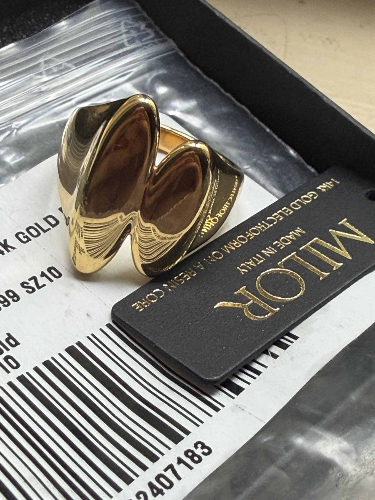 Milor 14K Gold Electroform Resin Italy Statement Ring Size 10 New with Tags