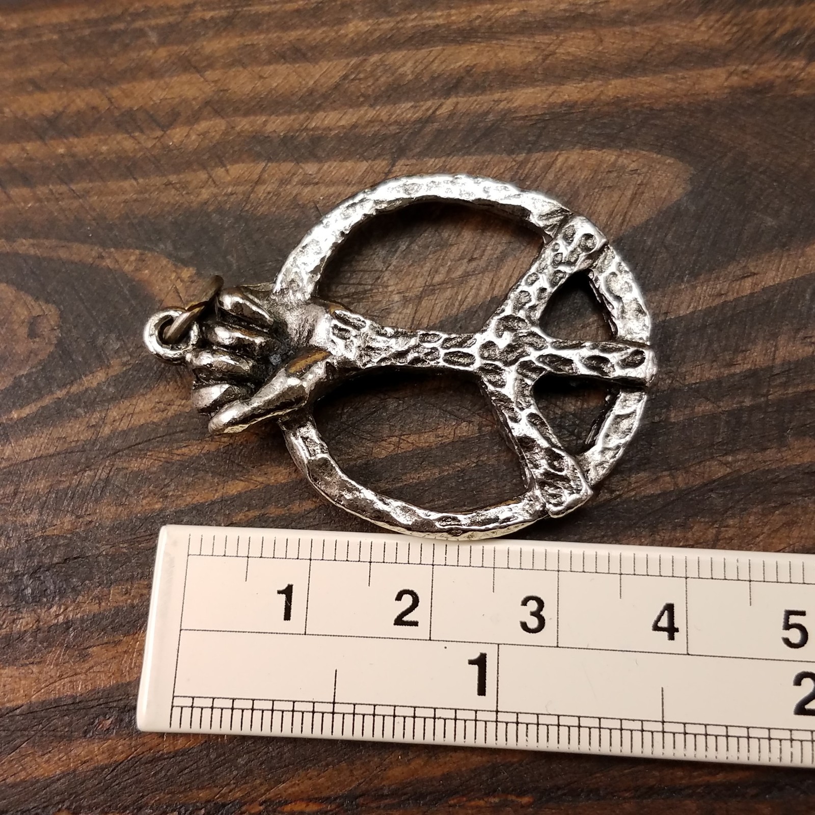 Vintage Boho Peace Symbol Charm 3D Hand Hammered Hippie Pendant Jewelry