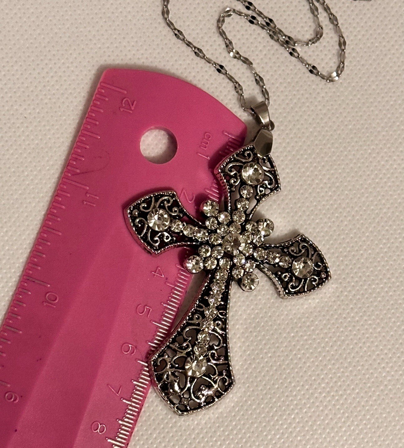 Large Victorian Cross Necklace Chain Silver Religious Gothic Grunch Whimsgoth