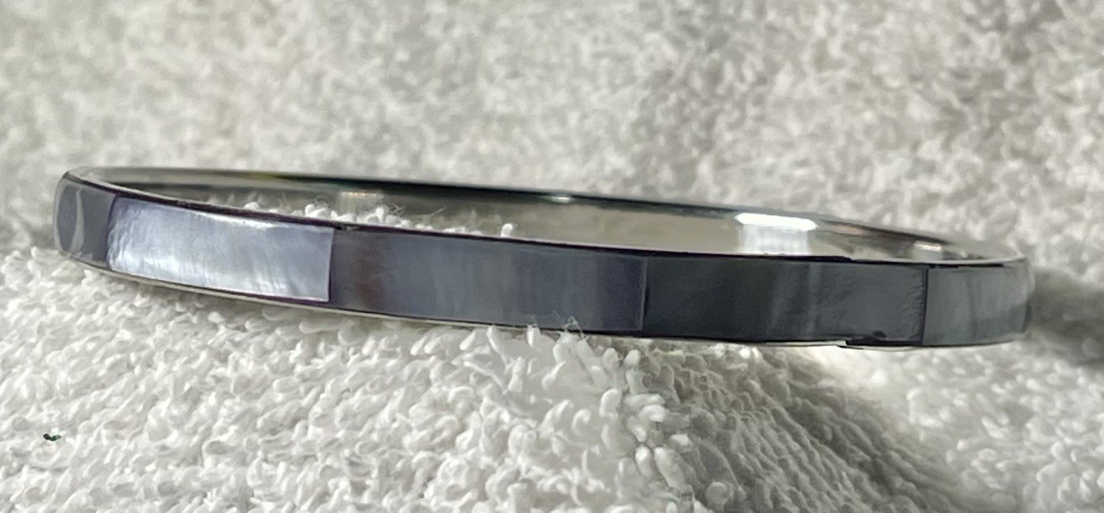 Slate Blue Gray Abalone Inlay Shell Bangle Bracelet Beach Jewelry Silver Tone