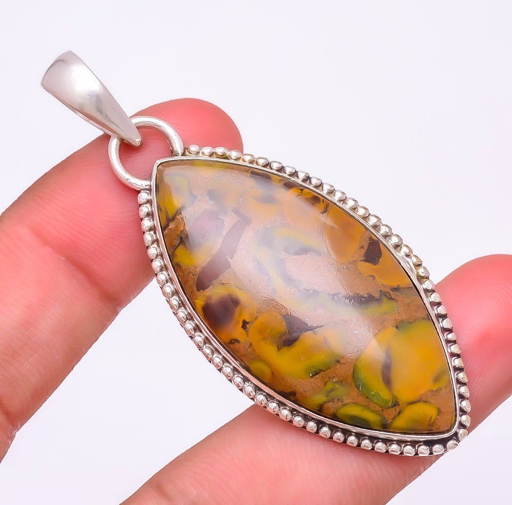 Natural Rainforest Jasper Gemstone 925 Silver Plated Jewelry Pendant 2.5″ S262