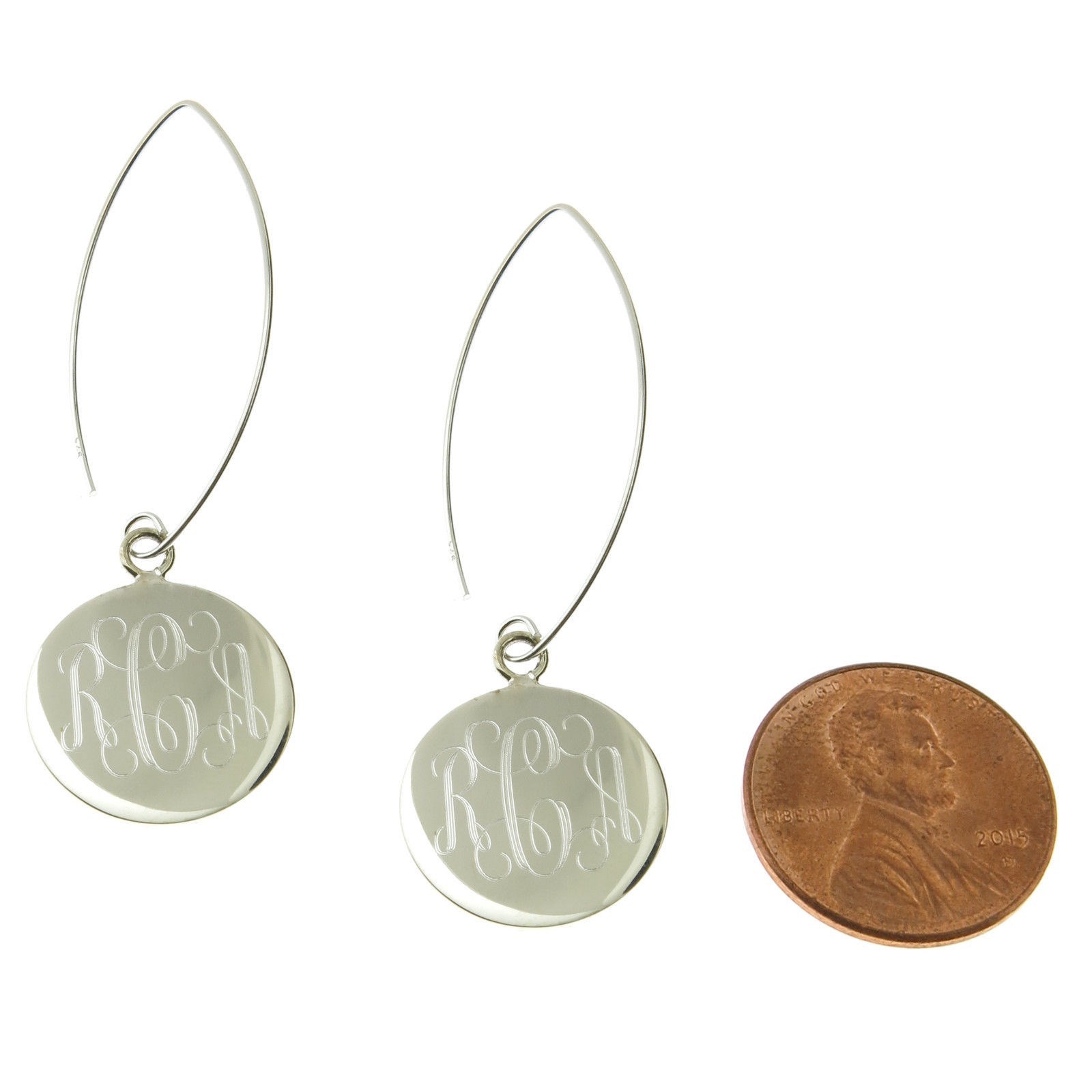 925 Sterling Silver Round Monogram Personalized Dangle Earrings