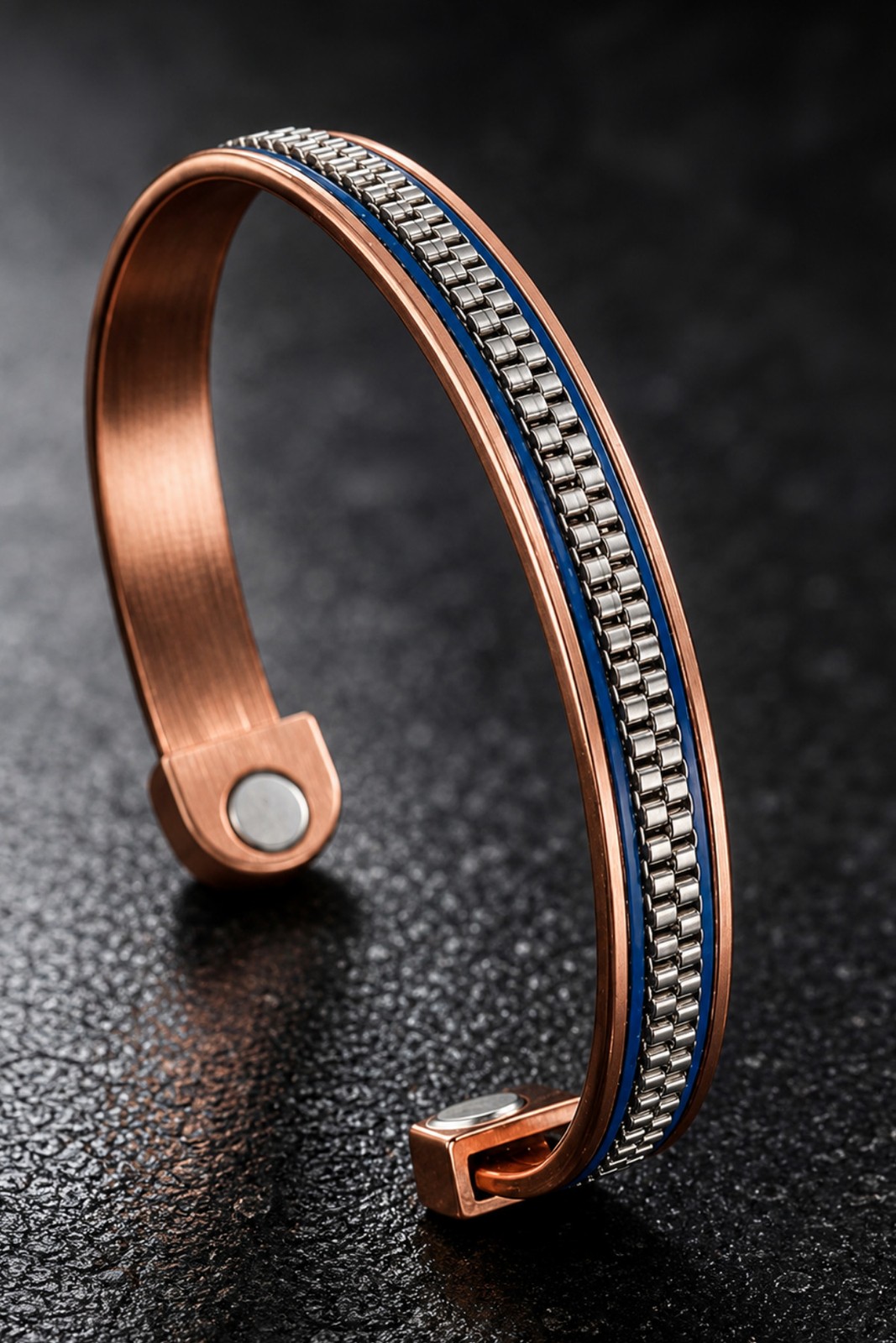 Unisex Navy Blue Copper Bracelet �st� Leather �eritli �ift S�ra Steel Chain