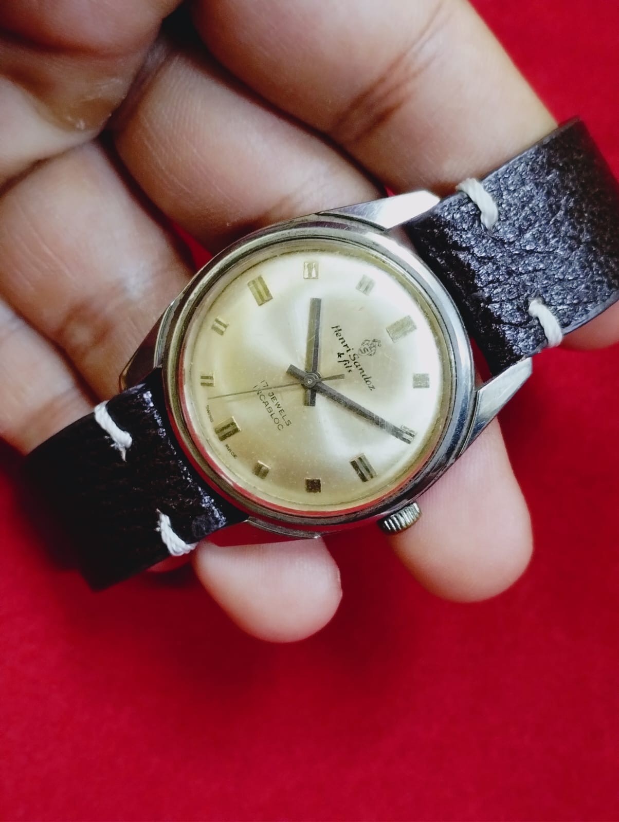 Vintage Henri Sandoz 17 j original men swiss working wrist watch.047 rare