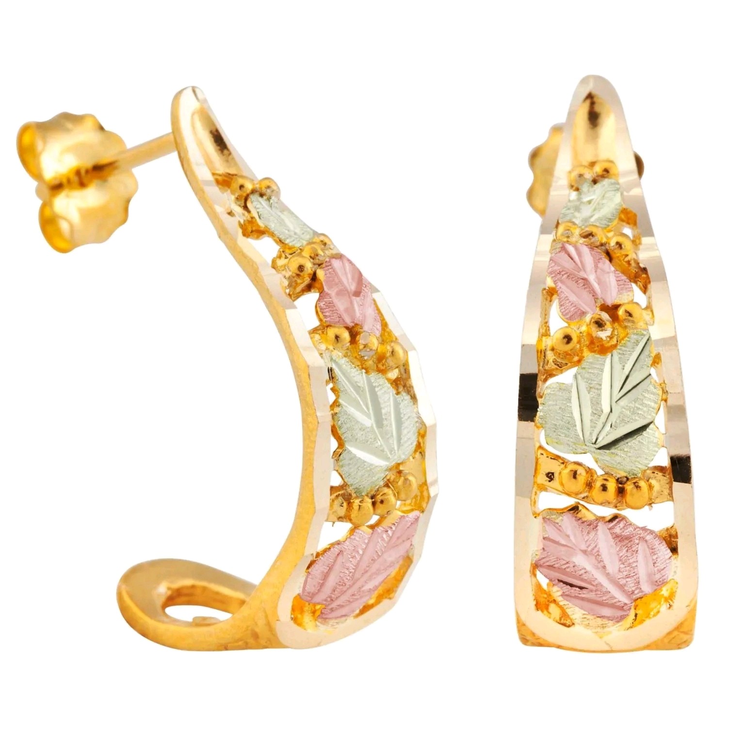 Landstroms Black Hills Gold Earrings 10k Gold W/12k Gold Leaf