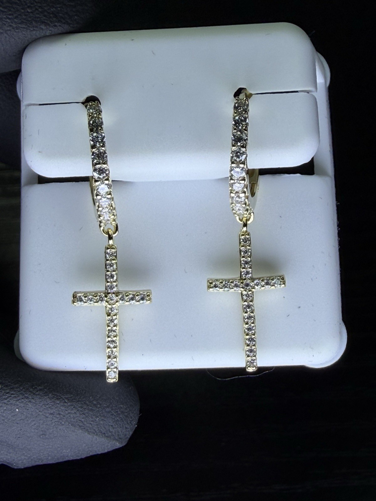 18kt Gold Vermeil/ 925 Sterling Silver Moissanite Cross Huggie Earrings 1CTW