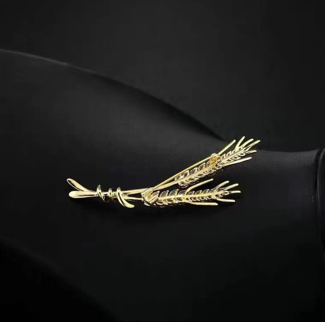 Wheat Brooch Pin Gold Tone Blue Yellow Crystal Rhinestone Ukrainian Style Jewelr