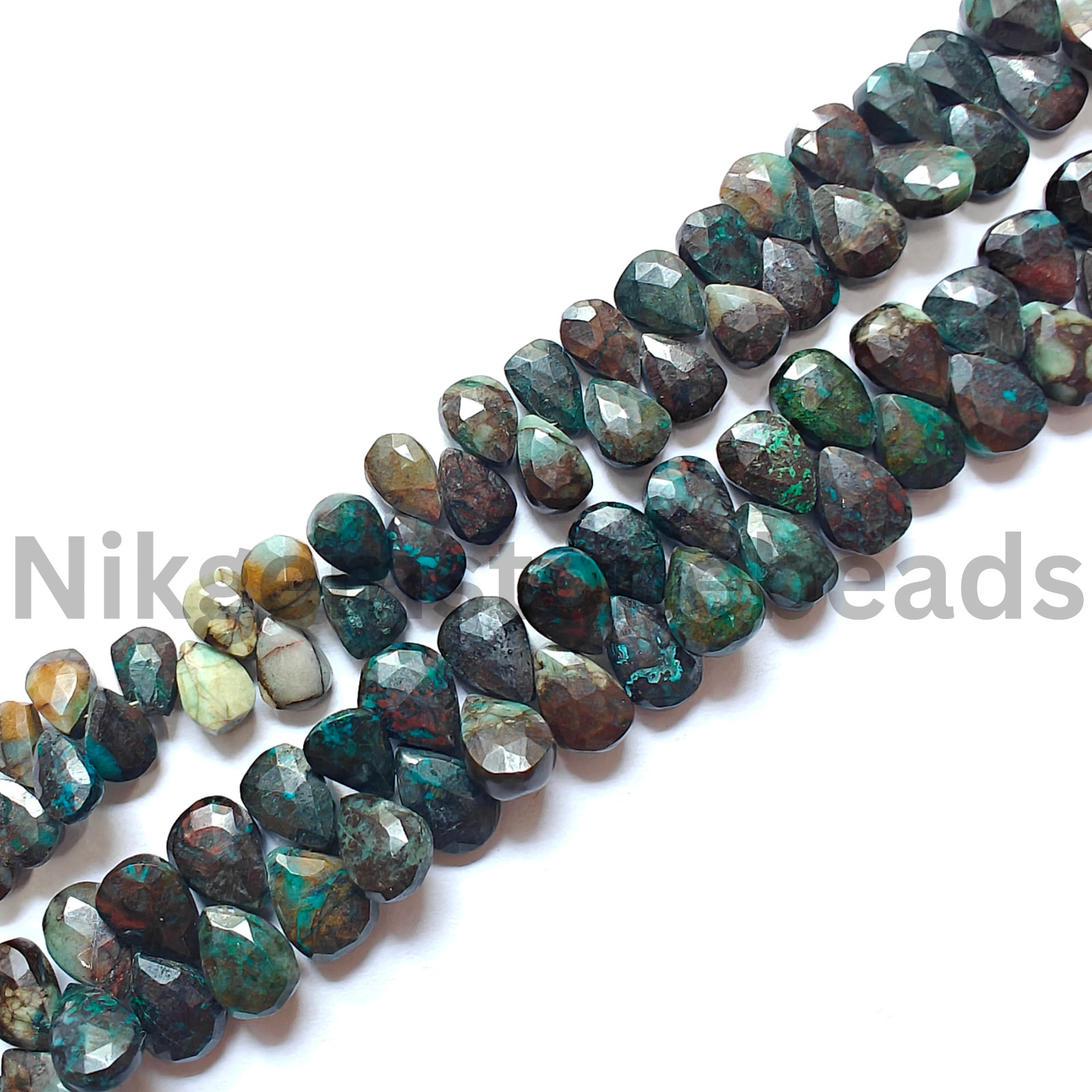 Natural Multi Chrysocolla Gems, Briolette Faceted Pear Cut Beads, 10.00-11.50 MM