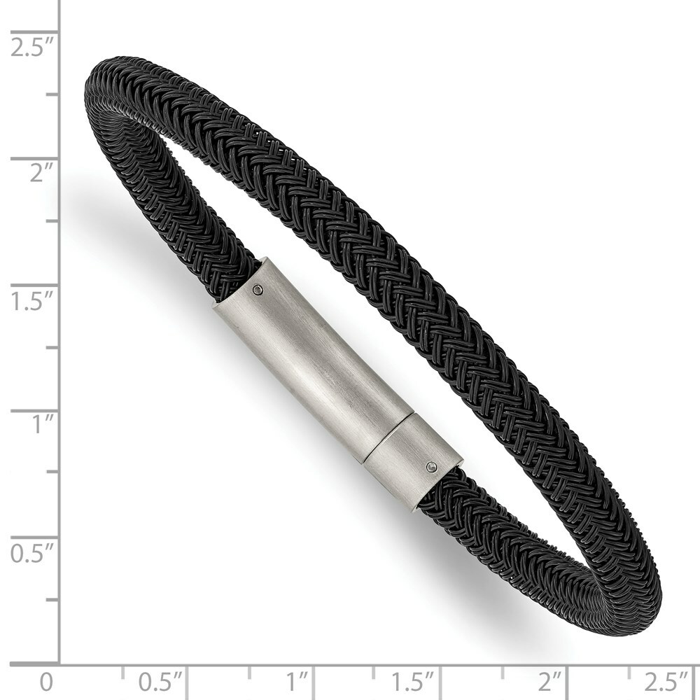 Stainless Steel Brushed and Polished Black Wire 8.25in Bracelet