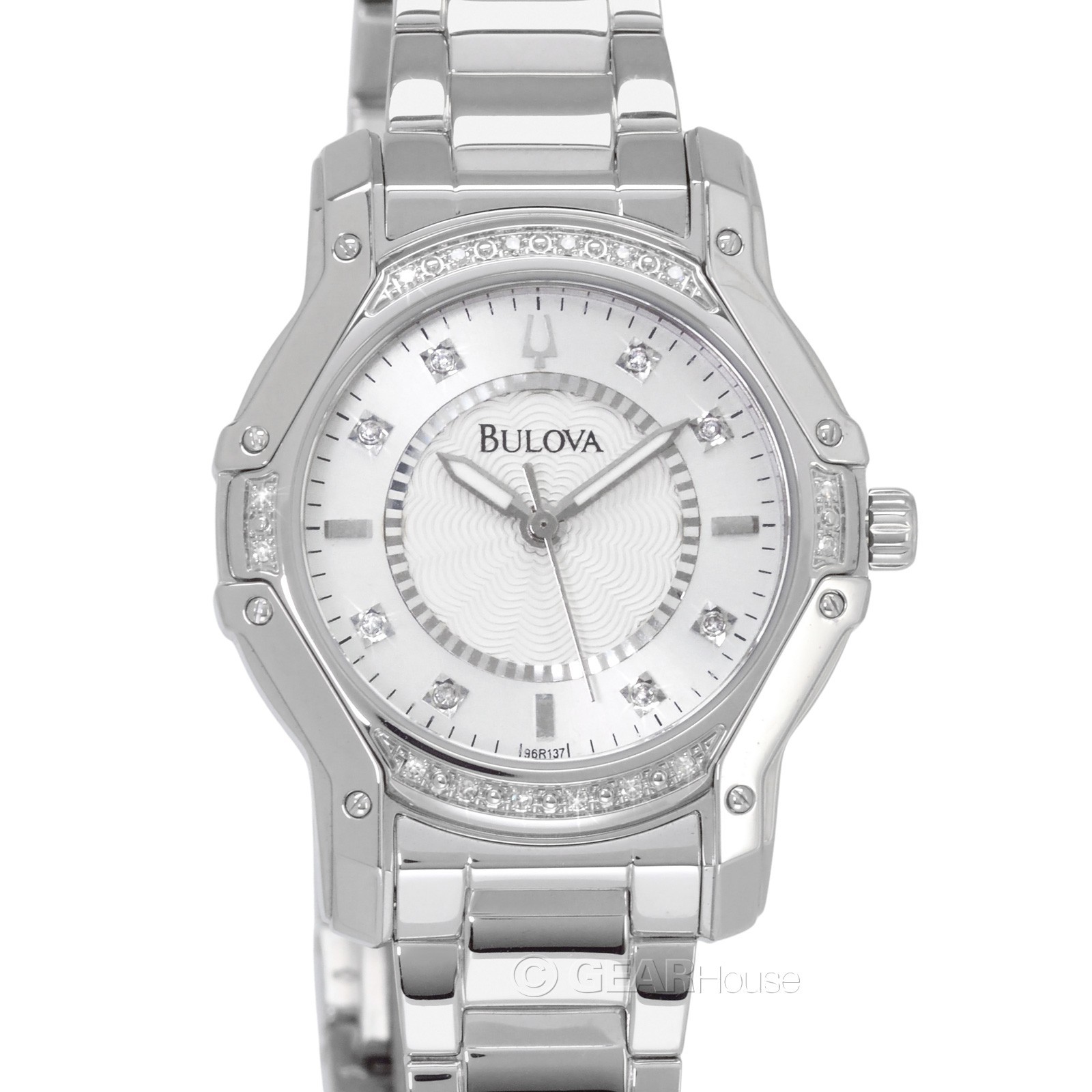 BULOVA Womens 24 Diamonds Dress Watch, Silver Dial, Stainless Steel Band