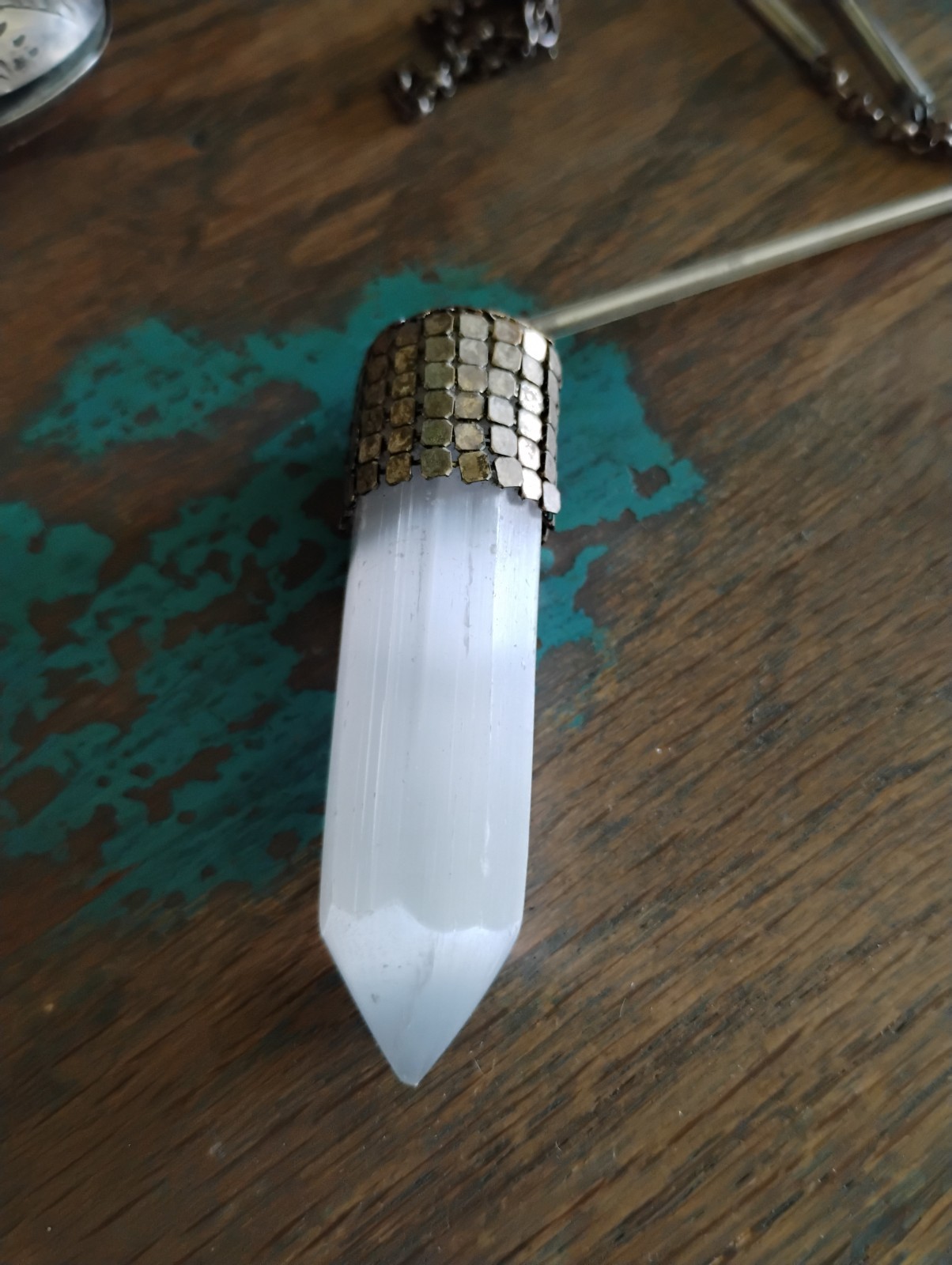 Gorgeous Polished Selenite Assemblage Necklace Vintage Mercury Glass Beads