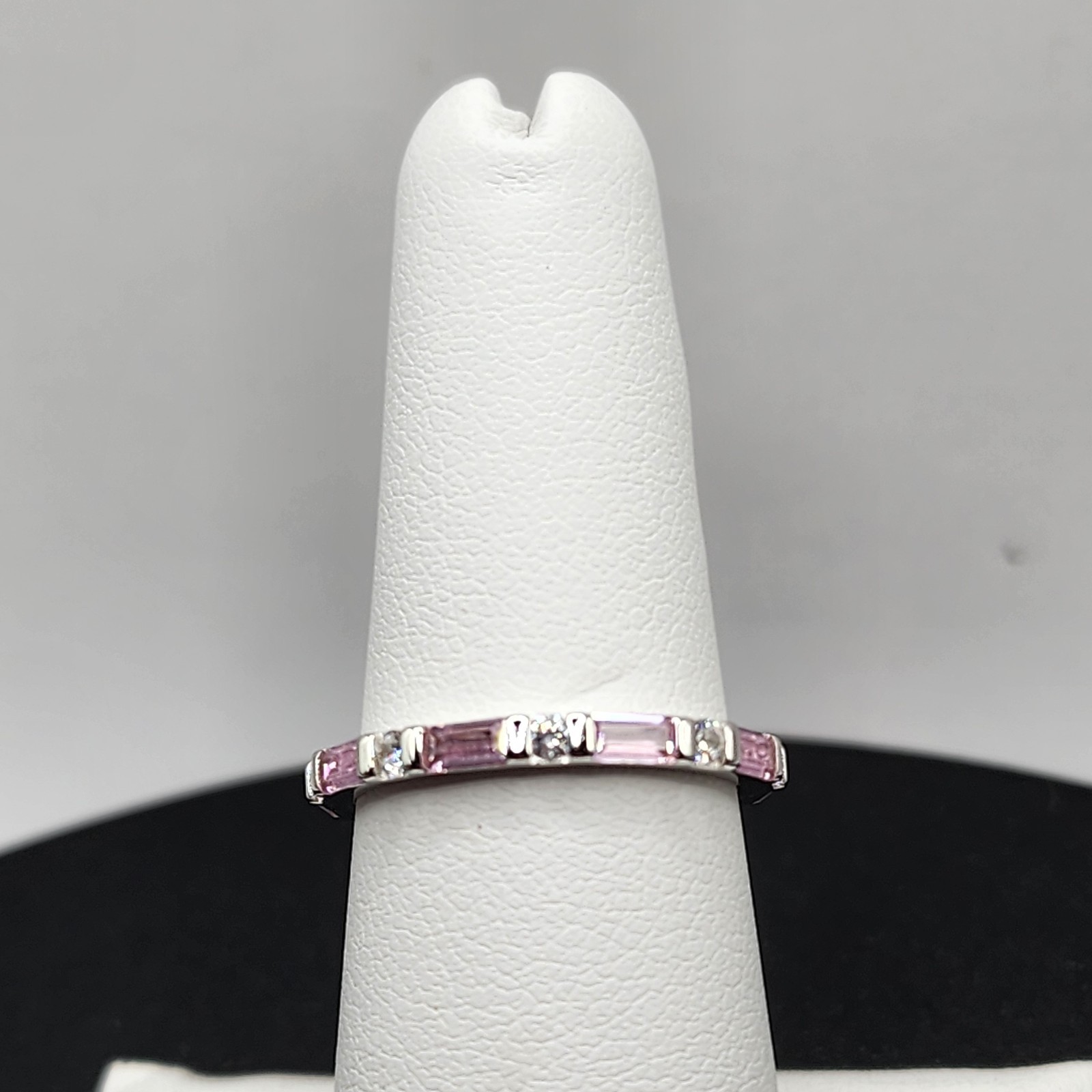 925 NEW Sterling Silver Band Pink & White CZs Eternity Band Size 6 2mm