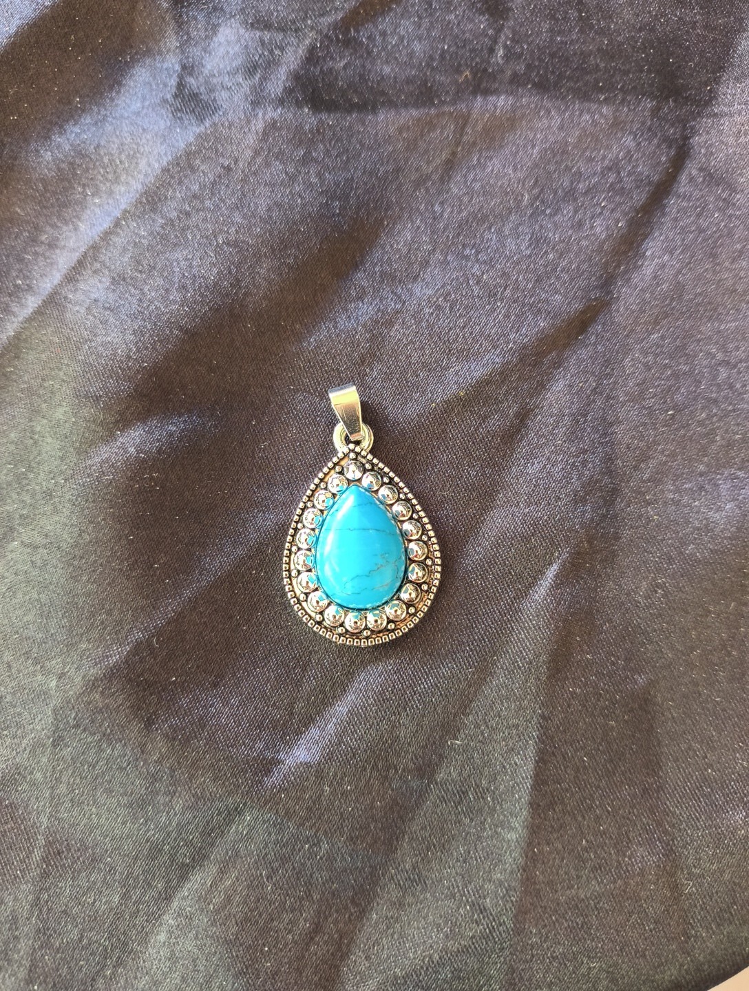 Blue Turquoise BohoTeardrop Siver Charm/Pendant For Necklace
