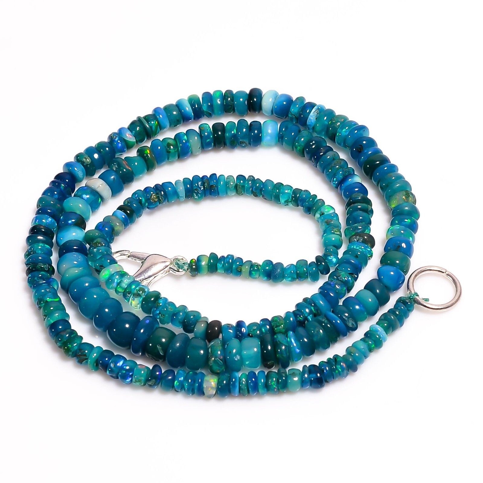 Natural Blue Ethiopian Opal Gemstone Rondelle Beads 3X2 6X4 mm Necklace 17″