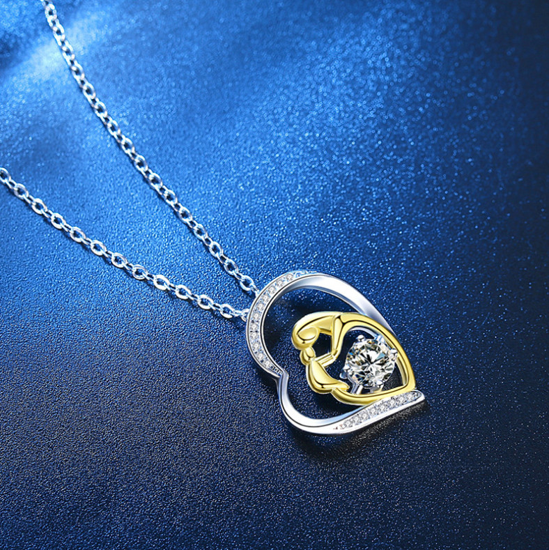 Mother and Child Necklace Mom Daughter Son Infinity Heart Love Pendant CZ Box S2