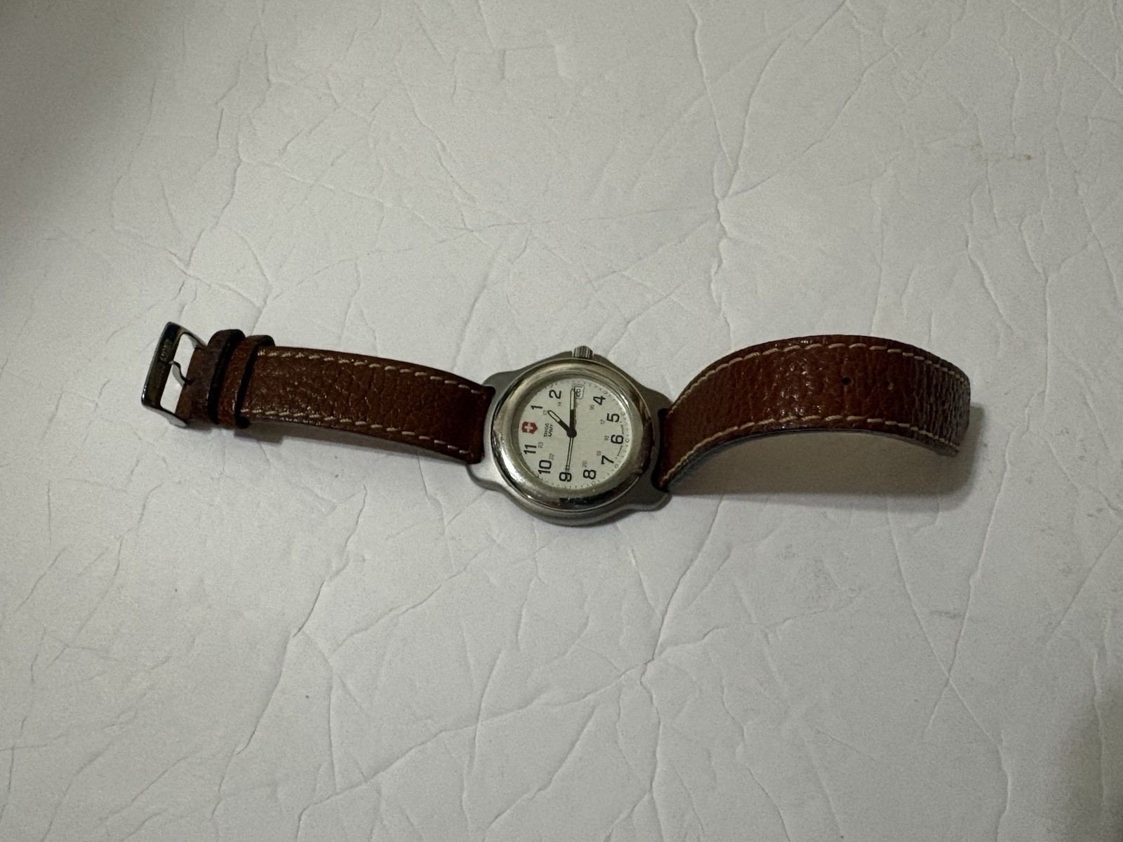 Victorinox Swiss Army Watch Women Silver Tone Date Leather Band Untested Read