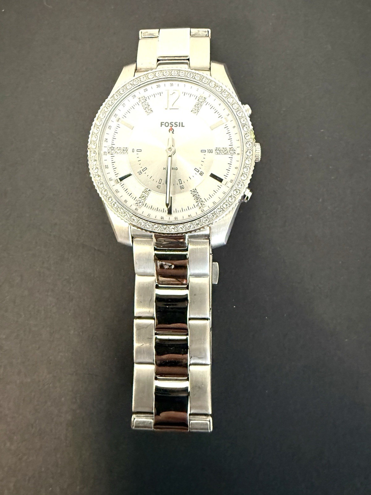 Fossil Hybrid NDW4K Smartwatch Silver/Stainless Rhinestone Watch No Charger