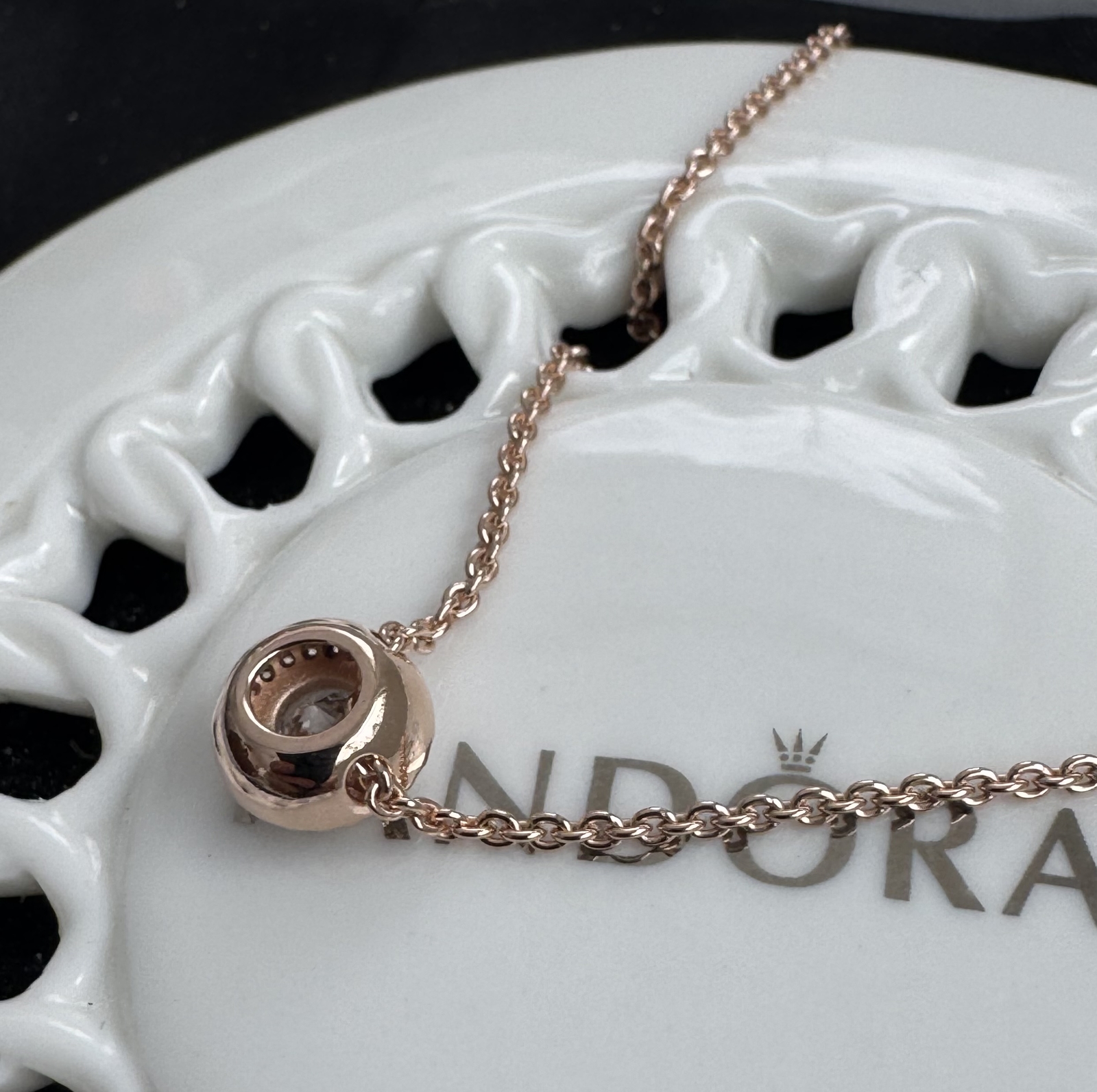 Authentic Pandora ROSE Round Sparkle Halo Necklace #386240CZ- 45 cm / 17.7 in