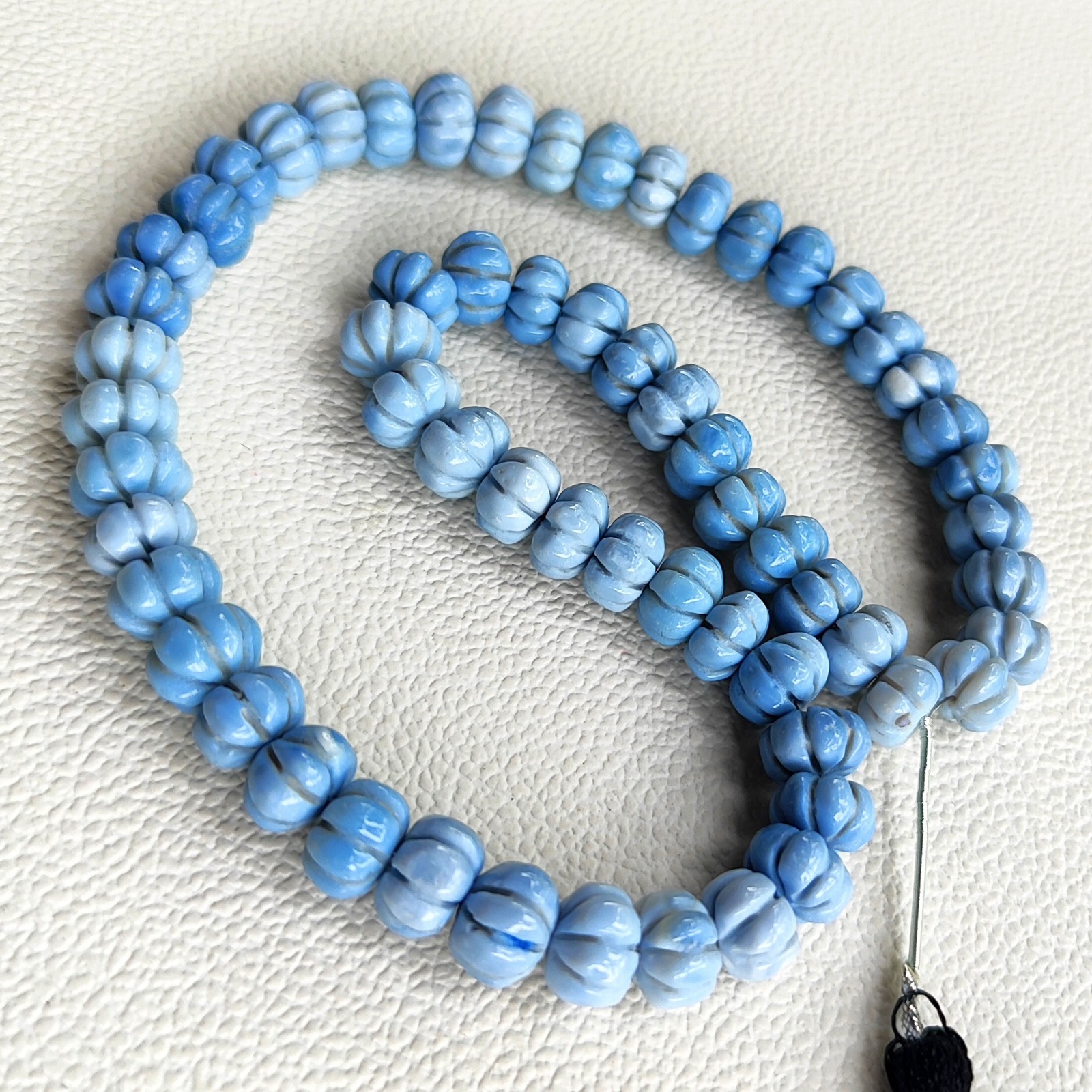 Blue Opal 8-10mm Pumpkin Carved Beads 15″ Strand Peruvian Gemstones for Jewelry