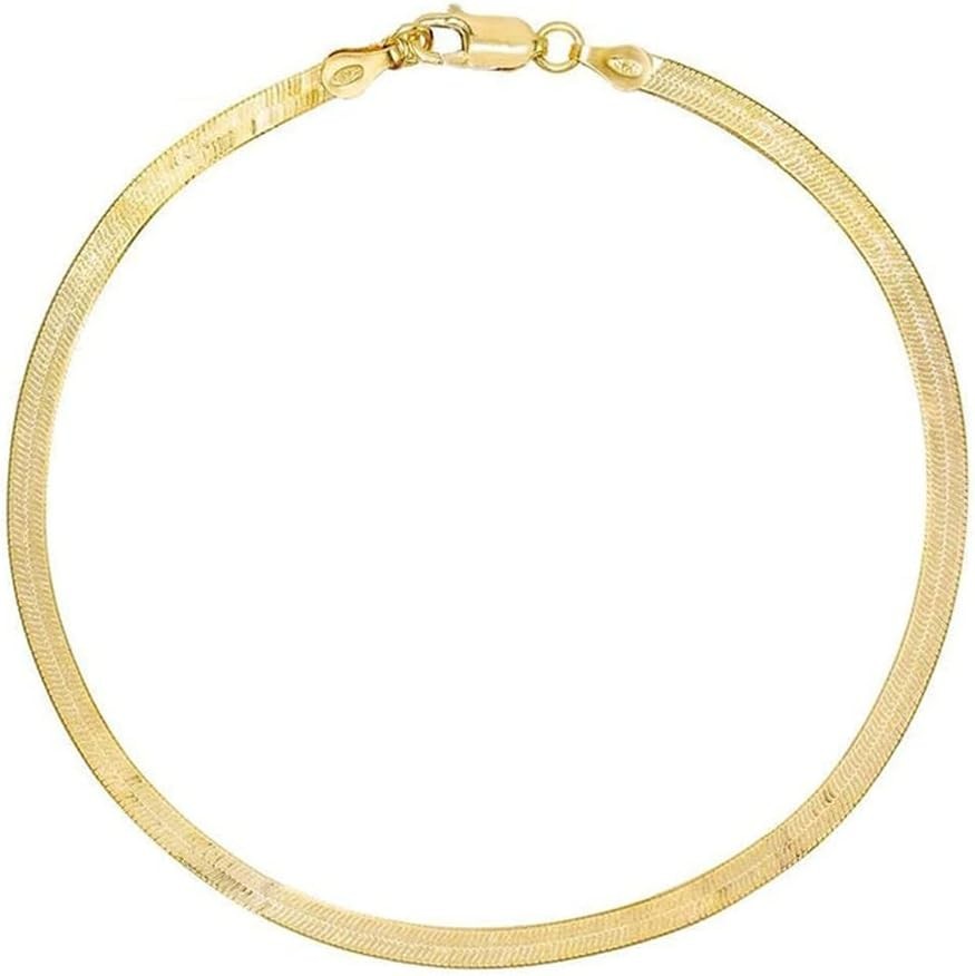 Exquisite 4mm Herringbone Anklet – Perfectly Plated in 14K Gold, Gift-Ready