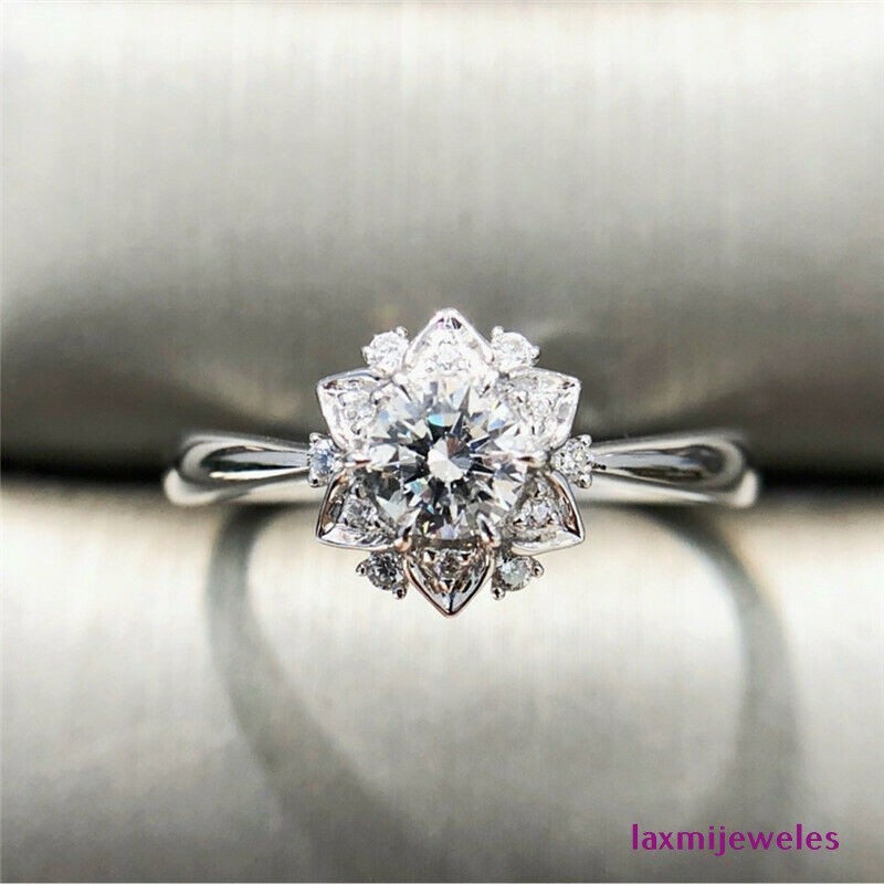 2.4Ct Lab-Created Diamond Ring Lotus Floral Sunflower Halo 14K White Gold Over