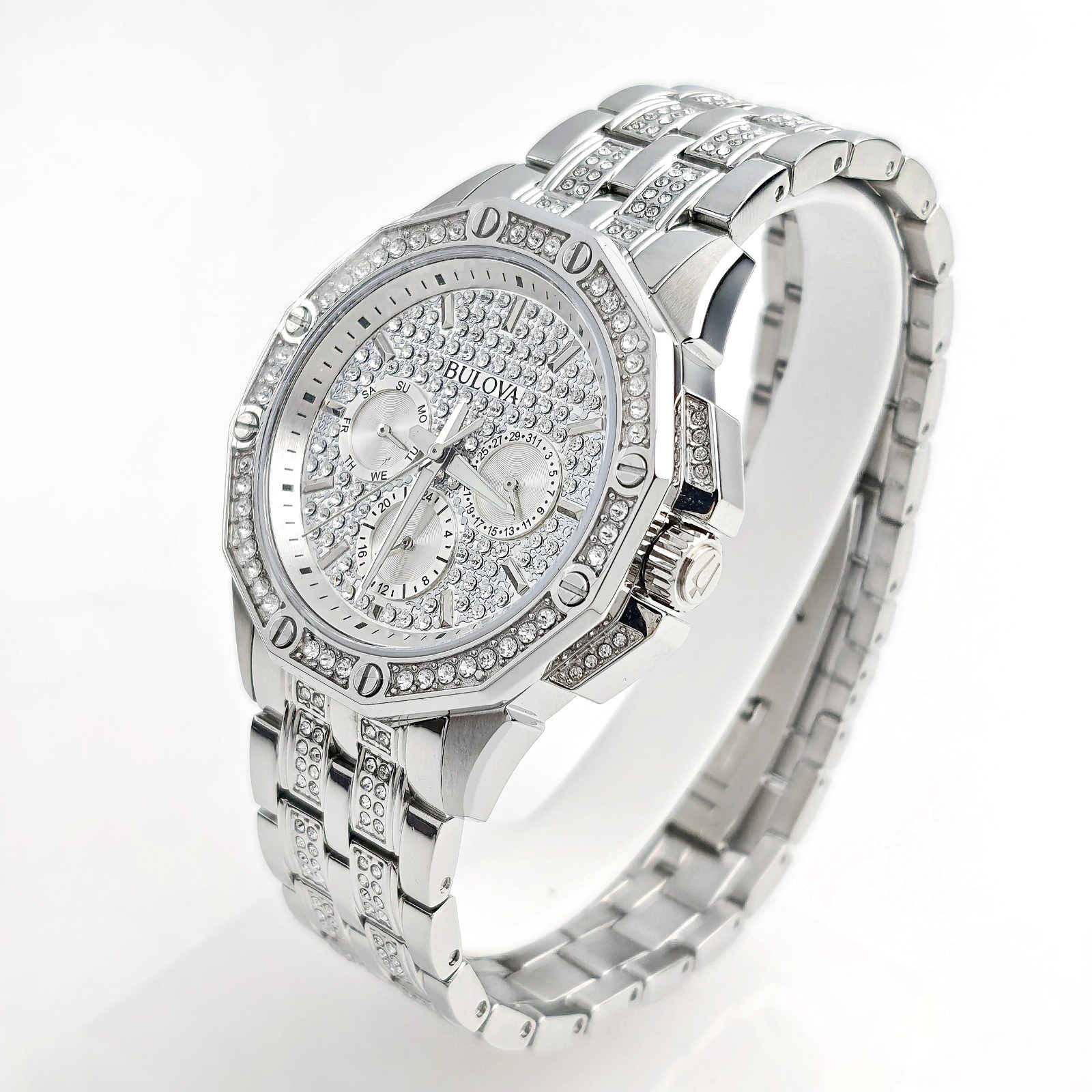 Bulova Octava Crystal White Stainless Steel 41.5MM Men’s Quartz Watch 96C134