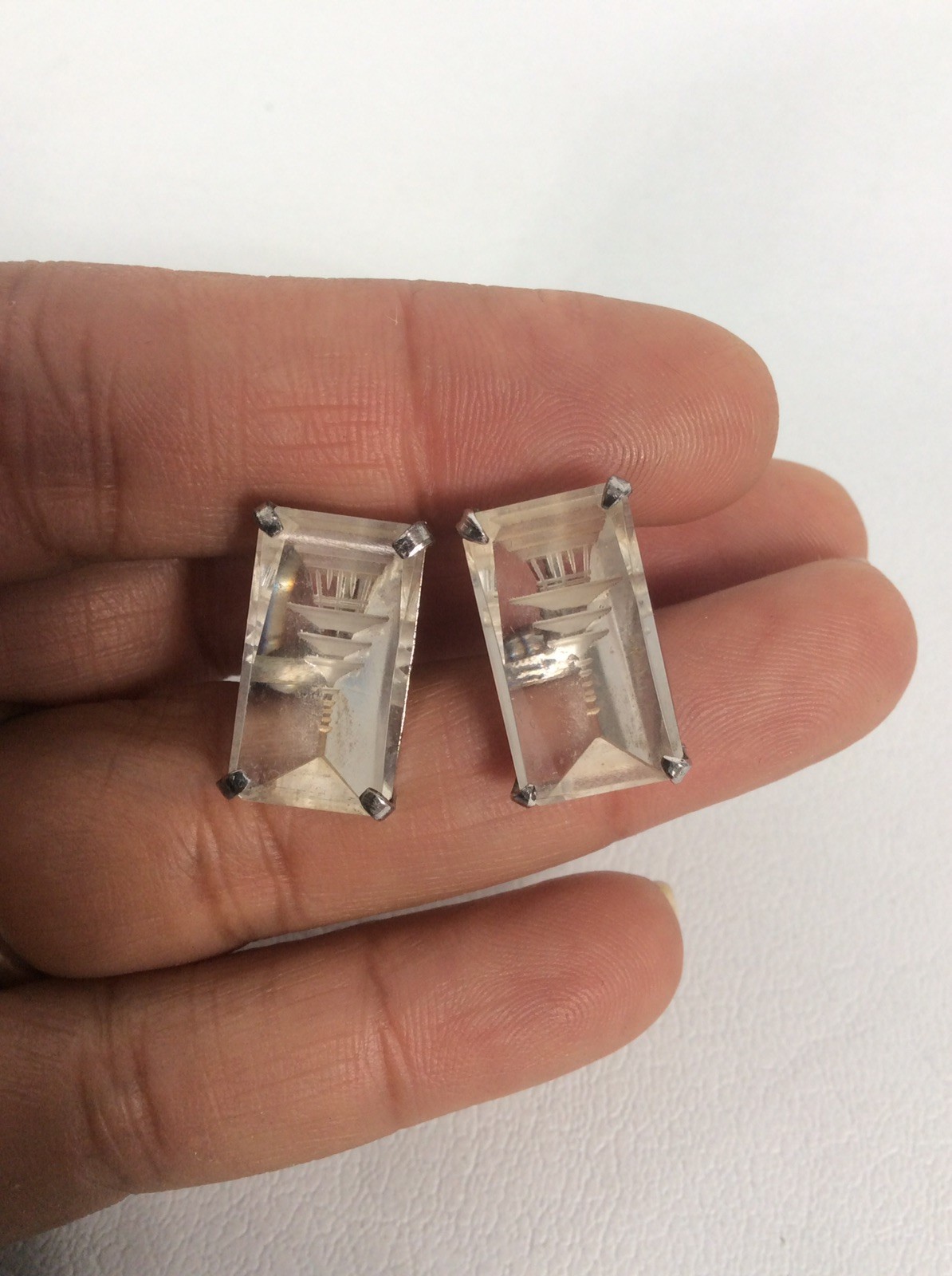 Beautiful vtg Japan sterling Silver 925 rock crystal Pagoda Screw Earrings