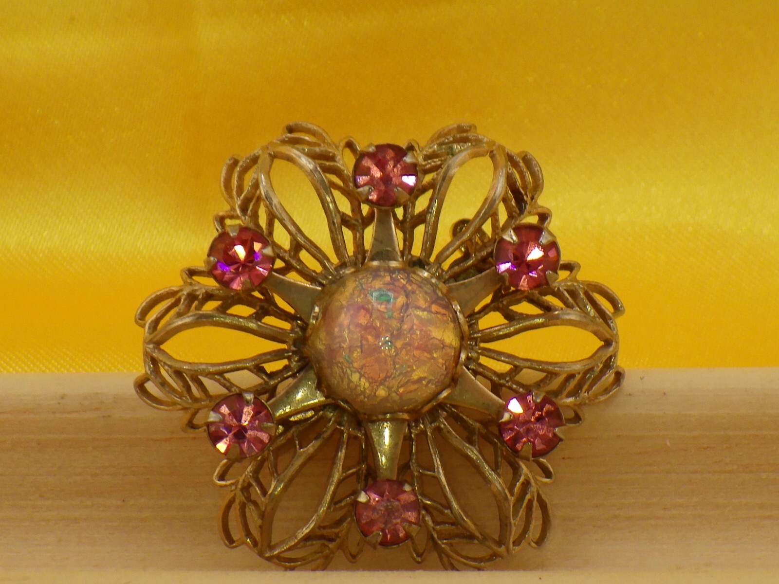 Faux Amethyst and Opal Brooch Vintage Costume Jewelry Pin Pinback Button