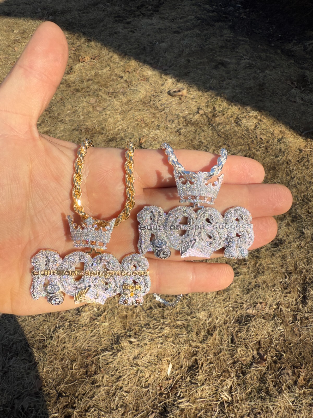 MOISSANITE BOSS & Crown “Built On Self Success” Iced Hip Hop Necklace Pendant