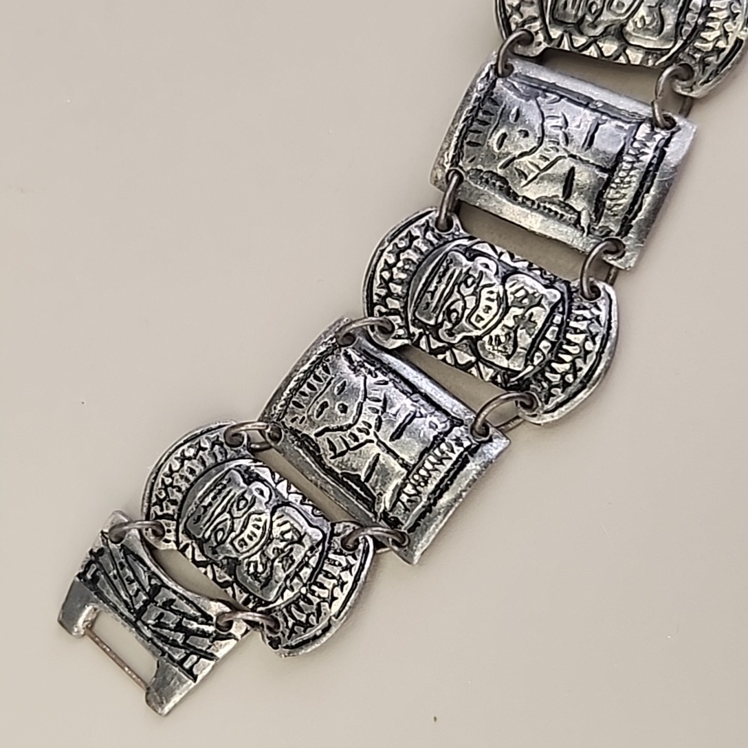 Vintage Columbian Panel Bracelet 800 Silver Tiki Peru 6.75″
